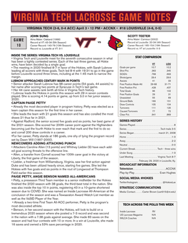 Virginia Tech Lacrosse Game Notes