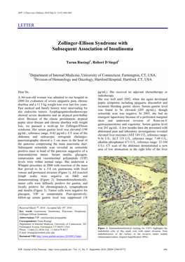 Zollinger-Ellison Syndrome with Subsequent Association of Insulinoma