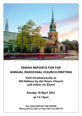 Parish Reports for the Annual Parochial Church Meeting