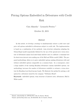 Pricing Options Embedded in Debentures with Credit Risk