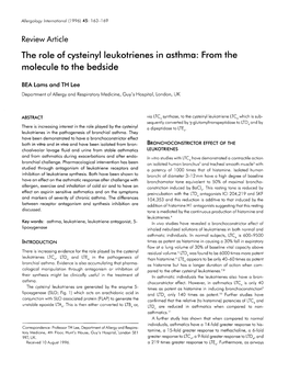 The Role of Cysteinyl Leukotrienes in Asthma: from the Molecule to the Bedside