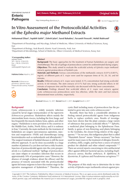 In Vitro Assessment of the Protoscolicidal Activities of the Ephedra Major Methanol Extracts