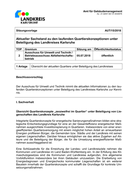 Aktueller Sachstand Zu Den Laufenden Quartierskonzeptionen Unter Beteiligung Des Landkreises Karlsruhe