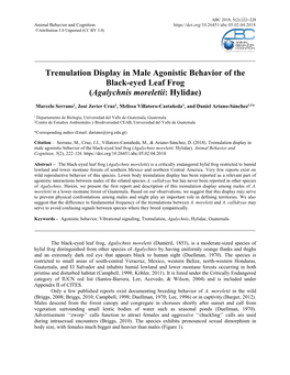 Tremulation Display in Male Agonistic Behavior of the Black-Eyed Leaf Frog (Agalychnis Moreletii: Hylidae)