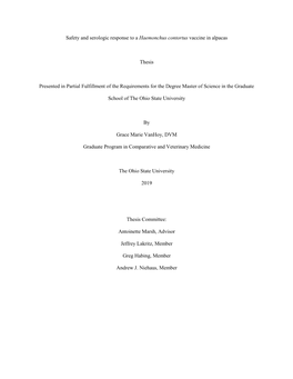 Safety and Serologic Response to a Haemonchus Contortus Vaccine in Alpacas