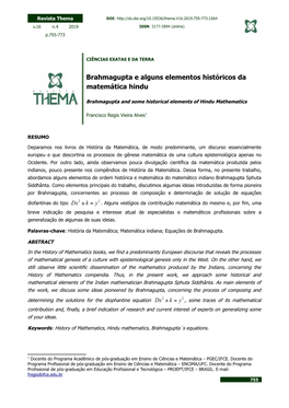 Brahmagupta E Alguns Elementos Históricos Da Matemática Hindu