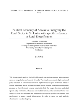 Political Economy of Access to Energy by the Rural Sector in Sri Lanka with Specific Reference to Rural Electrification