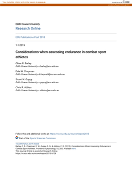 Considerations When Assessing Endurance in Combat Sport Athletes