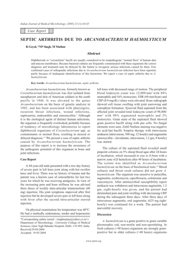 Septic Arthritis Due to Arcanobacterium Haemolyticum