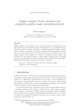 Dagger Compact Closed Categories and Completely Positive Maps (Extended Abstract)