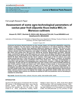 (Opuntia Ficus-Indica Mill.) in Morocco Cultivars