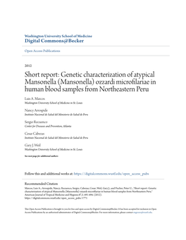 (Mansonella) Ozzardi Microfilariae in Human Blood Samples from Northeastern Peru Luis A