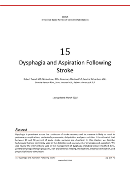 Dysphagia and Aspiration Following Stroke