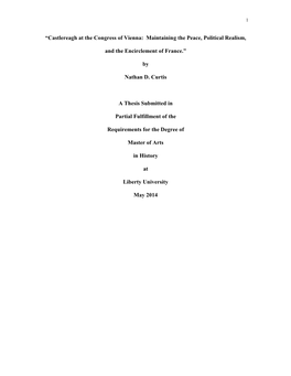 Castlereagh at the Congress of Vienna: Maintaining the Peace, Political Realism