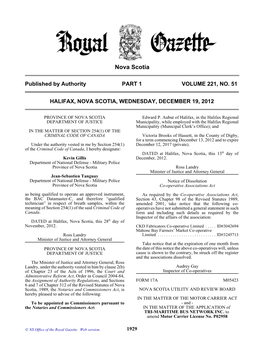 NS Royal Gazette Part I