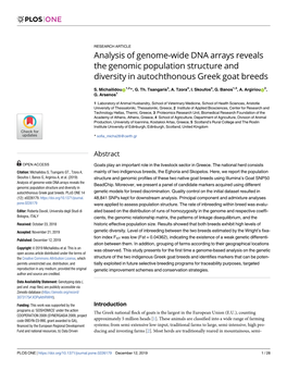 Analysis of Genome-Wide DNA Arrays Reveals the Genomic Population Structure and Diversity in Autochthonous Greek Goat Breeds