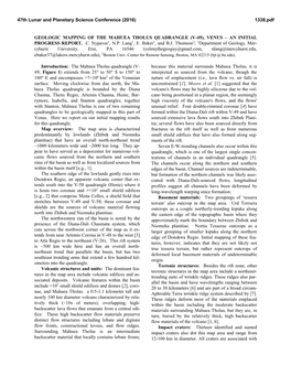 Geologic Mapping of the Mahuea Tholus Quadrangle (V-49), Venus – an Initial Progress Report