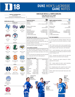 Duke Men's Lacrosse Game Notes