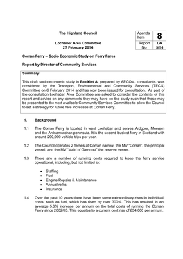 Corran Ferry – Socio Economic Study on Ferry Fares