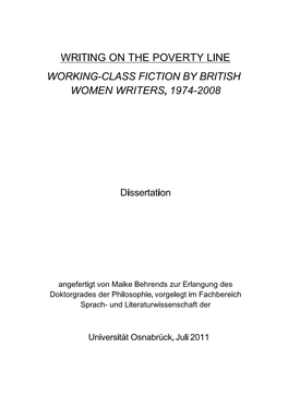 Writing on the Poverty Line Working-Class Fiction by British Women Writers, 1974-2008