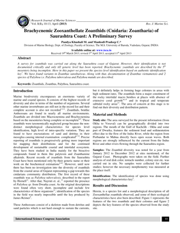 Brachycnemic Zooxanthellate Zoanthids (Cnidaria: Zoantharia) of Saurashtra Coast: a Preliminary Survey