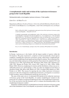 A Morphometric Study and Revision of the Asplenium Trichomanes Group in the Czech Republic