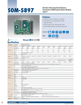 ADVANTECH SOM-5897 6Th Gen Intel Celeron Processors COM Express