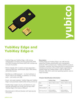 Yubikey Edge and Yubikey Edge-N Product Sheet