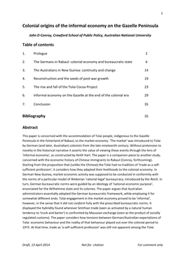 Colonial Origins of the Informal Economy on the Gazelle Peninsula