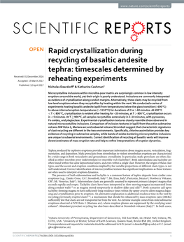 Rapid Crystallization During Recycling of Basaltic Andesite Tephra