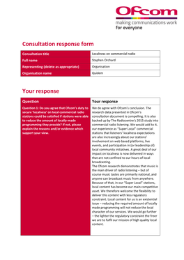 Consultation Response Form Your Response