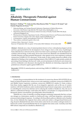 Alkaloids: Therapeutic Potential Against Human Coronaviruses