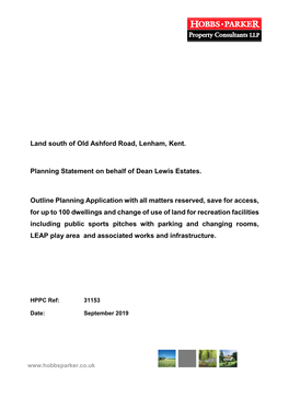 Land South of Old Ashford Road, Lenham, Kent. Planning Statement