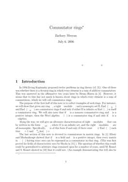 Commutator Rings∗