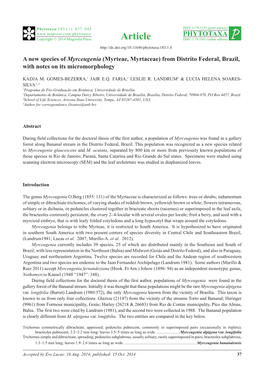 A New Species of Myrceugenia (Myrteae, Myrtaceae) from Distrito Federal, Brazil, with Notes on Its Micromorphology