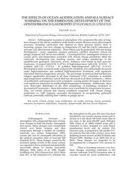 The Effects of Ocean Acidification and Sea Surface Warming on the Embryonic Development of the Opisthobranch Gastropod Stylocheilus Striatus