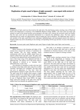 Duplication of Optic Canal (A Figure of Eight Anomaly) – Case Report with Review of Literature