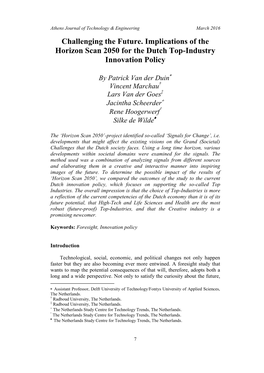 Challenging the Future. Implications of the Horizon Scan 2050 for the Dutch Top-Industry Innovation Policy