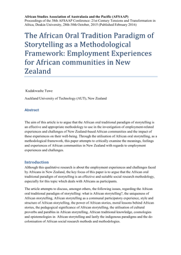 The African Oral Tradition Paradigm of Storytelling As a Methodological Framework: Employment Experiences for African Communities in New Zealand