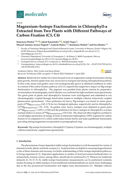 Magnesium–Isotope Fractionation in Chlorophyll-A Extracted from Two Plants with Diﬀerent Pathways of Carbon Fixation (C3, C4)