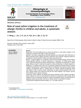 Role of Nasal Saline Irrigation in the Treatment of Allergic Rhinitis in Children and Adults