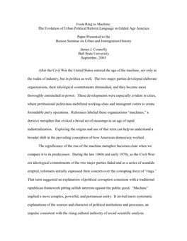 From Ring to Machine: the Evolution of Urban Political Reform Language in Gilded Age America