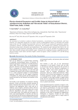 Physico-Chemical Parameters and Fertility Status in Selected Soils Of