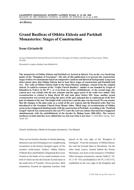 Grand Basilicas of Otkhta Eklesia and Parkhali Monasteries: Stages of Construction