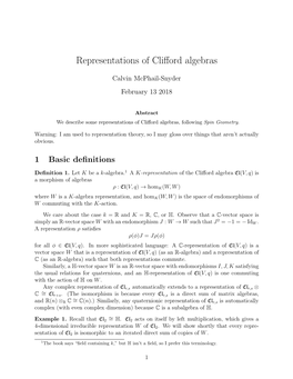 Representations of Clifford Algebras