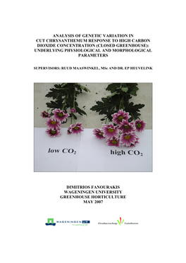 (Closed Greenhouse): Underlying Physiological and Morphological Parameters