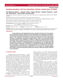 Analog-Sensitive Cell Line Identifies Cellular Substrates of CDK9