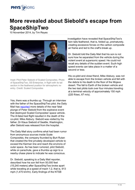 Revealed About Siebold's Escape from Spaceshiptwo 10 November 2014, by Tim Reyes