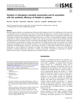 Variation in Rhizosphere Microbial Communities and Its Association with the Symbiotic Efﬁciency of Rhizobia in Soybean