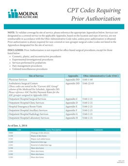 CPT Codes Requiring Prior Authorization